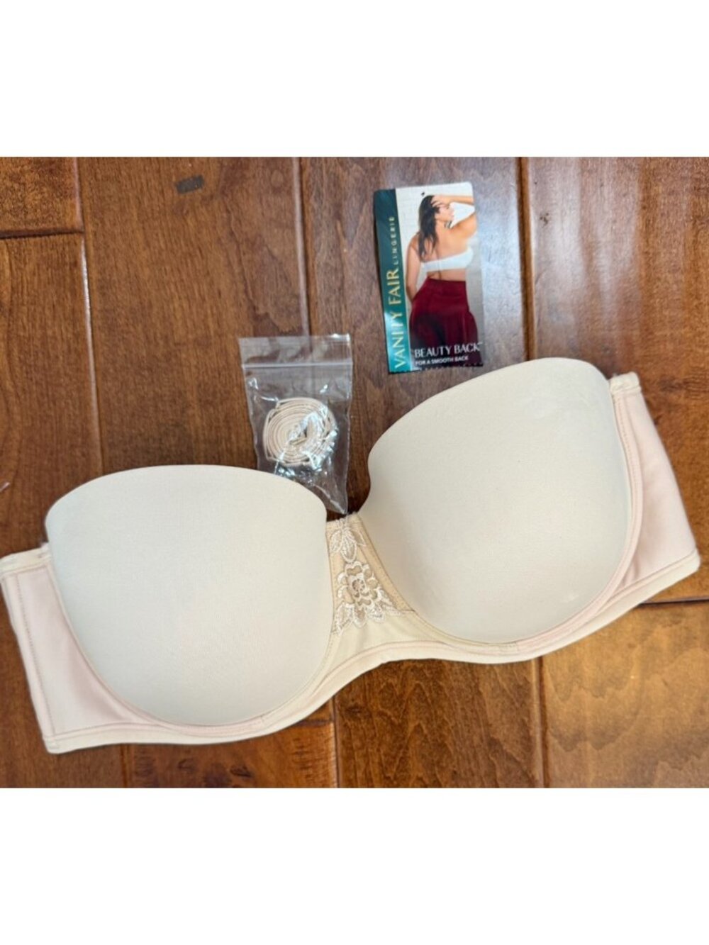 Vanity Fair Bra Womens 40C  Rose Beige Underwired Strapless Beauty Back 74380